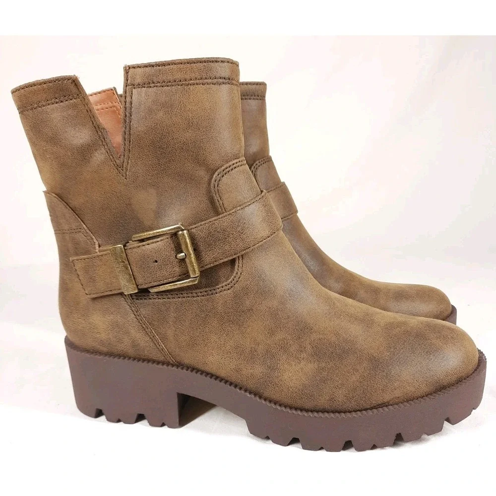 Zodiac Miller-2 Buckled Cutout Lug‎ Sole Booties - Bear Brown 8M New